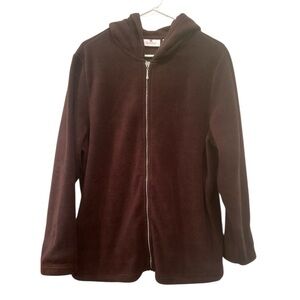 Quacker Factory Chocolate Brown Fleece Hoodie with Embellished Zipper Cozy Sz L